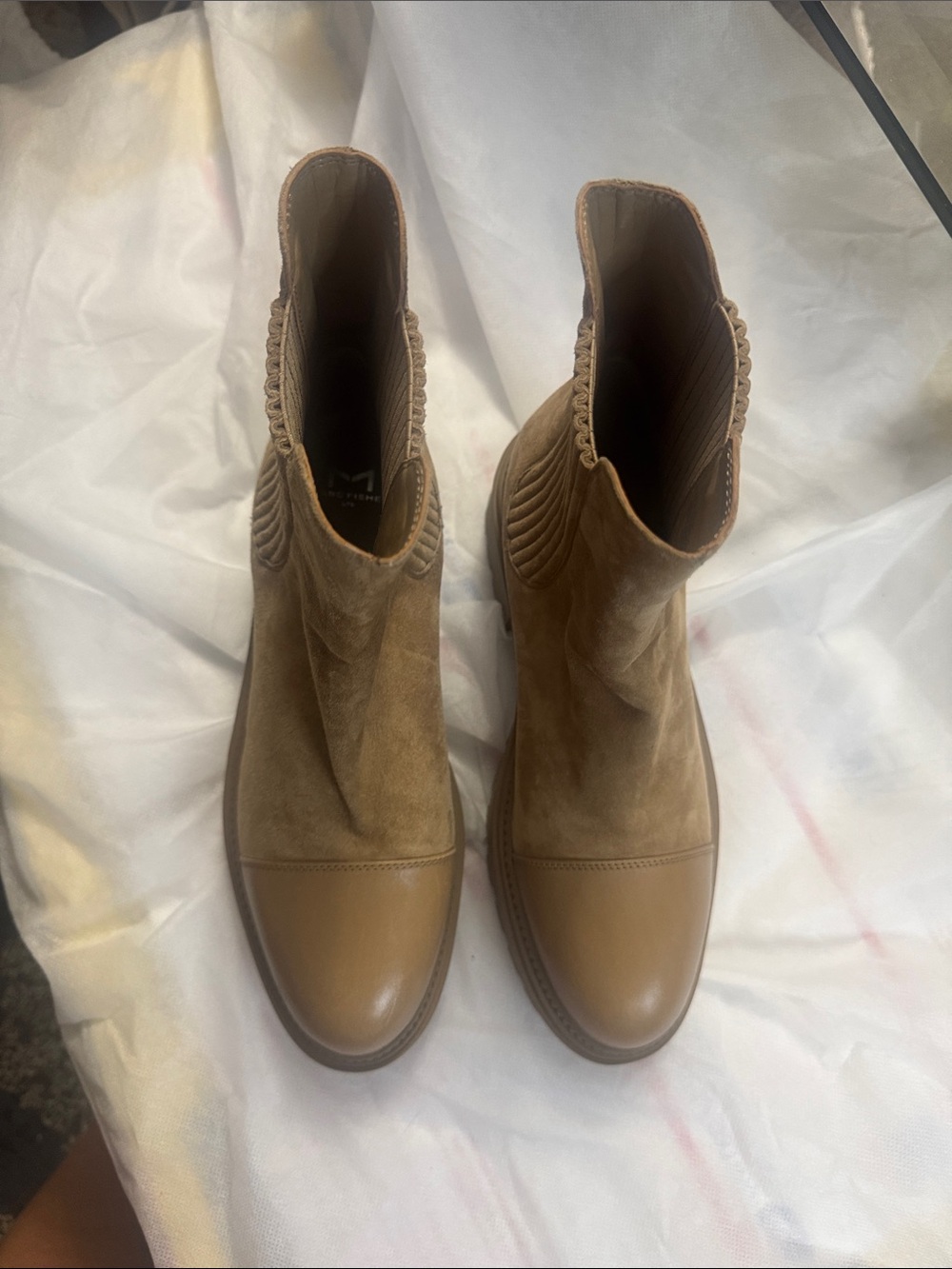 Marc Fisher Tan Suede & Leather Cap-Toe Chelsea Boots - Picture 8 of 9